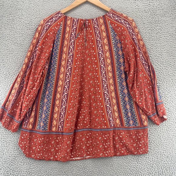 J Jill Top Womens 2X Plus Brown Multi Floral Paisley Long Raglan Sleeve Tunic - Picture 3 of 10